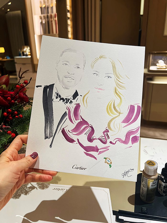 Live guest portrait drawings at Cartier events