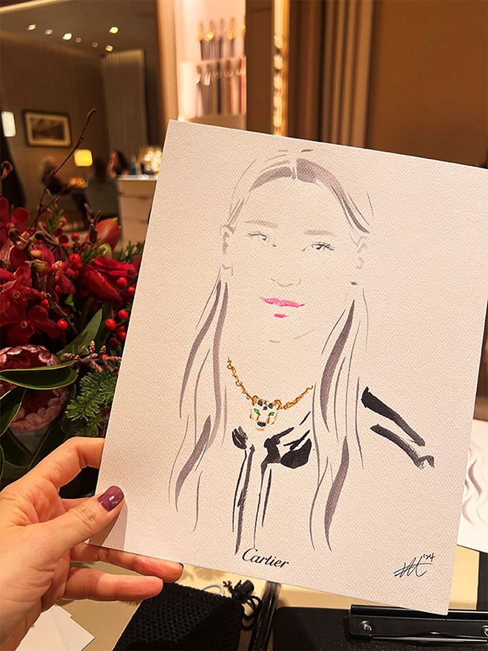 Bespoke live portrait drawing of visitors at Cartier's event