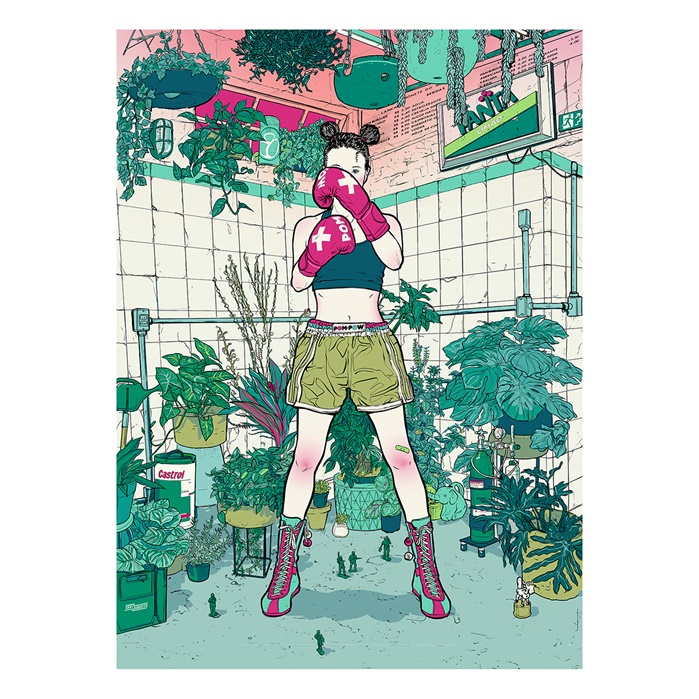 Female kick boxer comic strip 