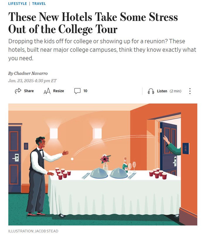 Illustration explores the growth of university hotels – WSJ