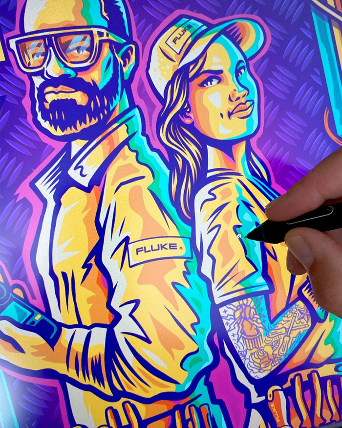 Commissioned artwork depicts electricians and essential tools