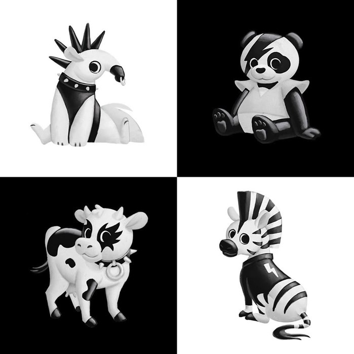 Stylized black-and-white character art for Xuxa Meneghel’s newest music video