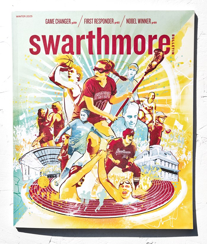 The cover celebrates Swarthmore’s legacy of athletic achievement