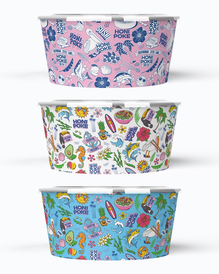 Visual identity with tropical flair for modern poke bowl brand
