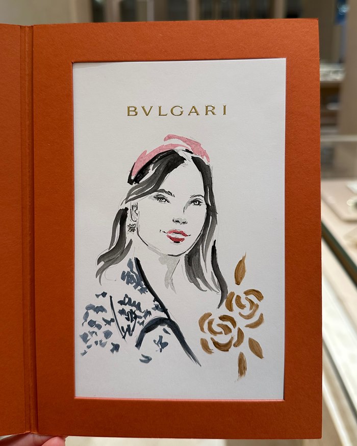 Andrea Del Hoyo live sketching BVLGARI clients