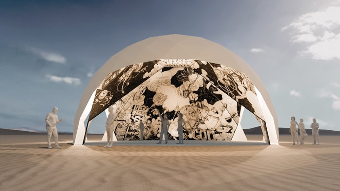 LED fabric panels geodesic dome Mater Aeterna artwork