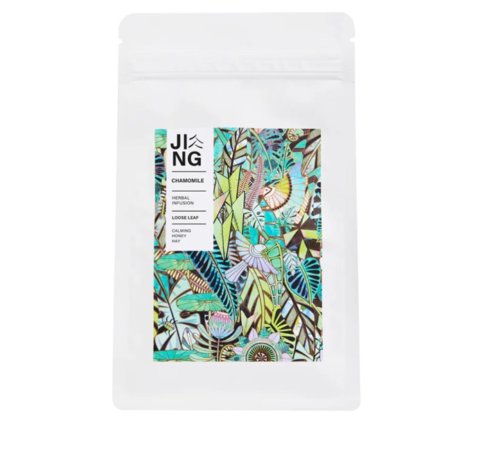 Botanical artwork pattern for JING TEA herbal selection packaging