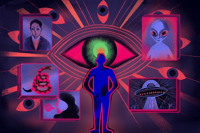 Vivid artwork depicting the psychology of conspiracy theories