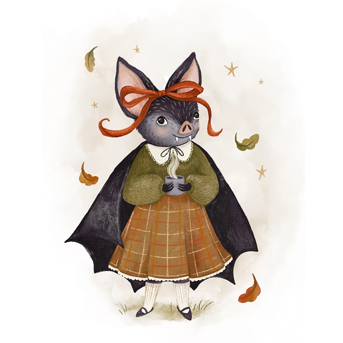Character design of a bat in retro outfit