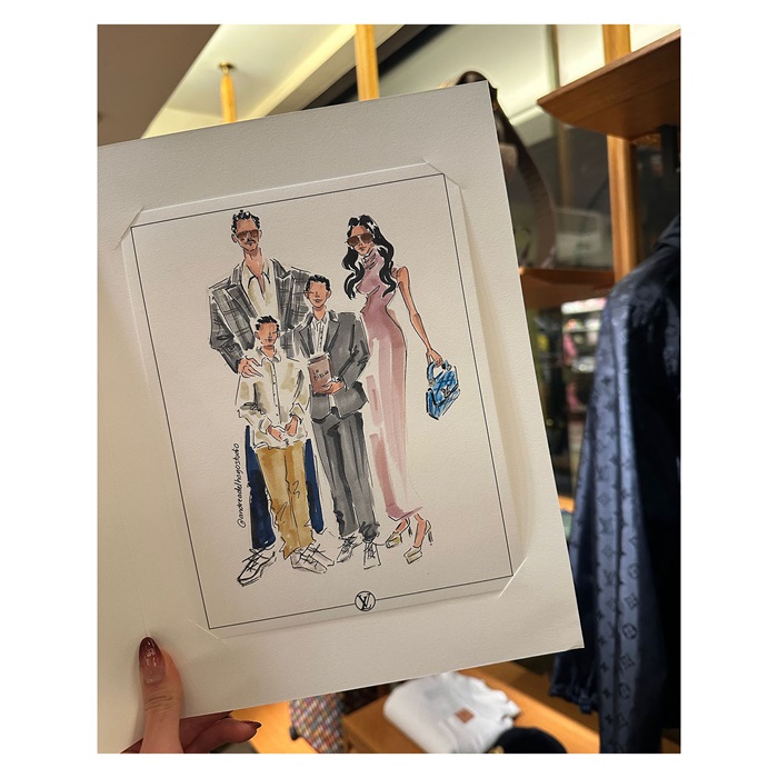 Live fashion artwork capturing Louis Vuitton runway looks