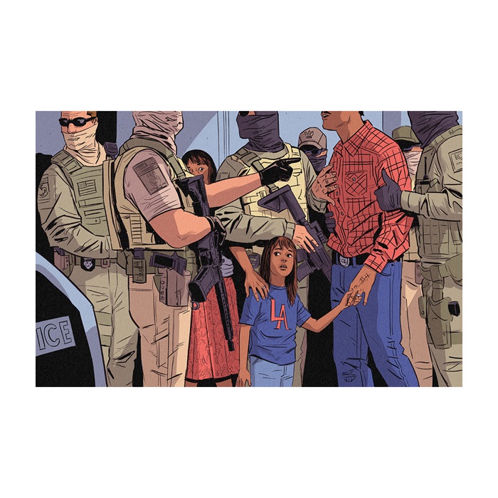 Illustration of Detained featuring linework and color