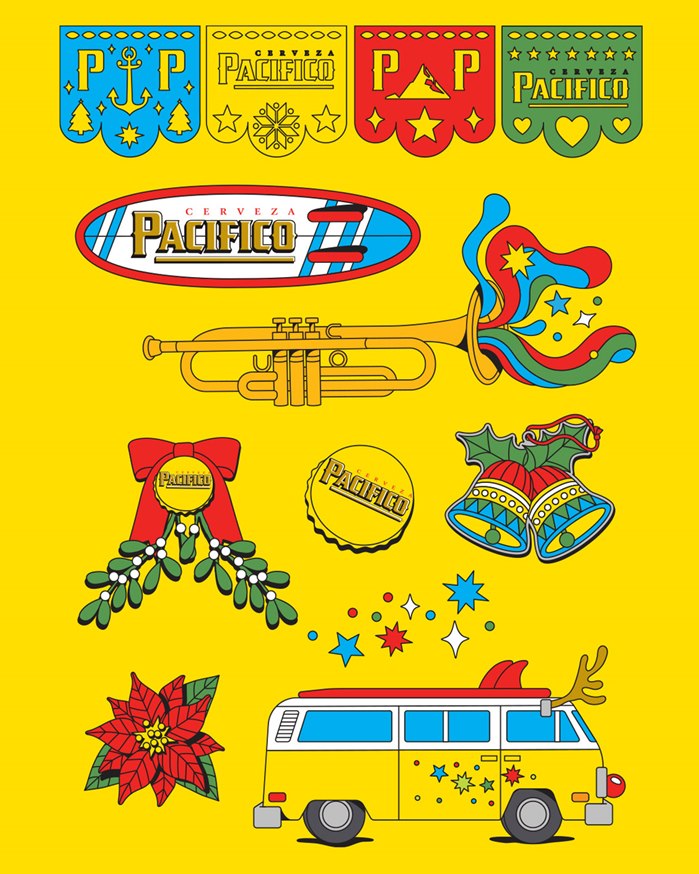 Key visuals and icon set for Pacifico Beer Christmas campaign