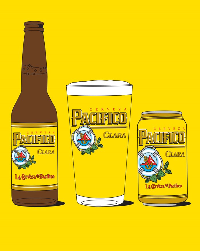 Colorful holiday campaign art for Pacifico Beer with bold linework