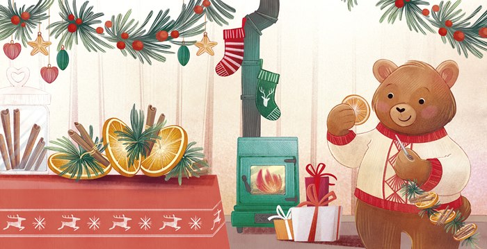 Christmas-themed illustration depicting scents of the season