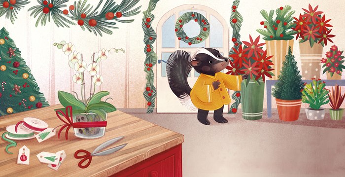 Colorful festive artwork showing Christmas scents for Il Natale book