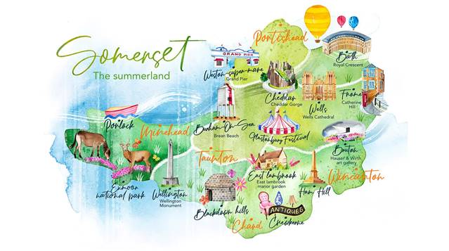 Somerset travel map illustration