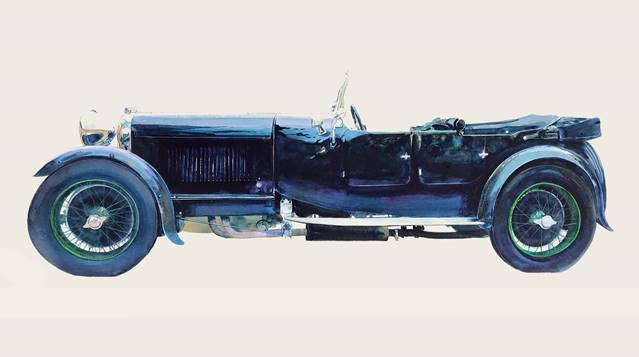 Watercolor illustration historic car
